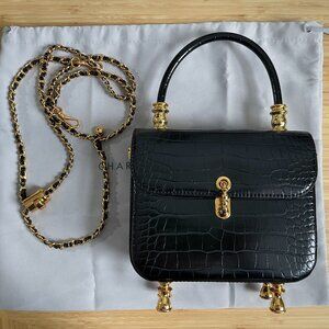 Charles & Keith Meriah Croc-Embossed Top Handle Bag - Black